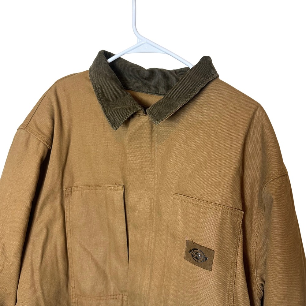 Dickies Work Jacket Mens 2XL Brown Zip Up Duck Canvas Quilted Lined Outdoor Coat